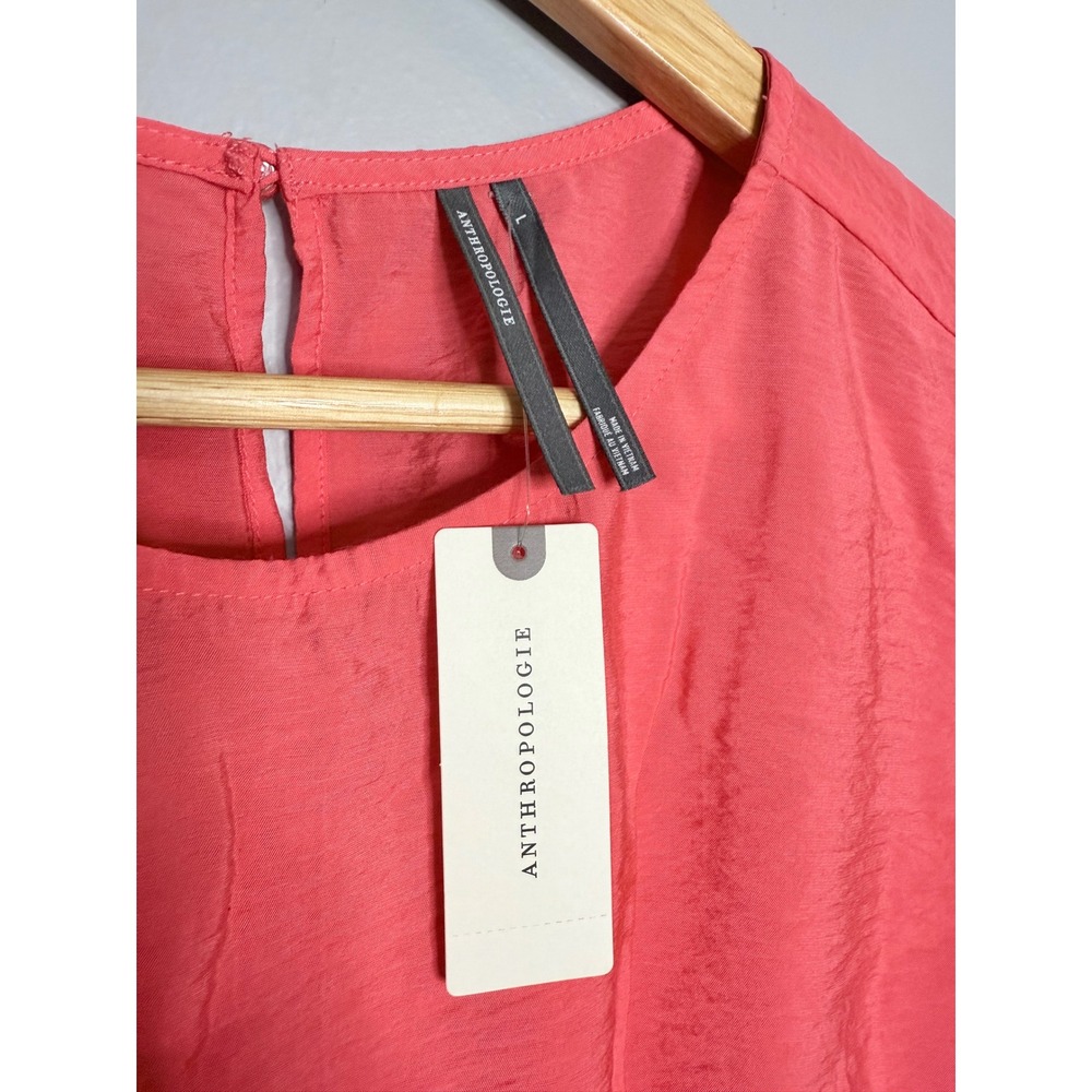 Anthropologie The‎ Della Pleated Waist Shell Top  Coral Red Coquette Large NWT - Picture 2 of 5